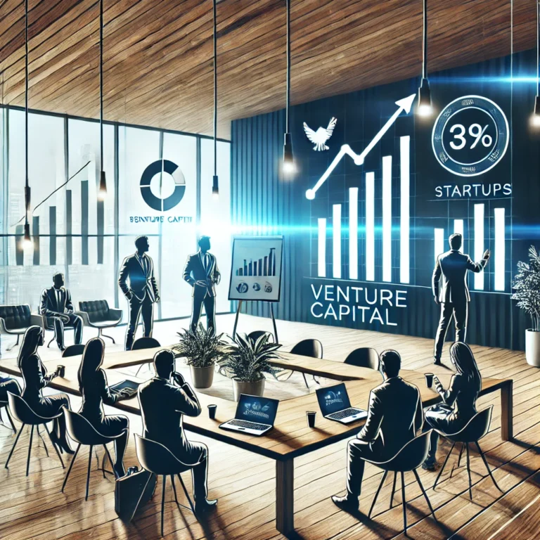 DALL·E 2025-03-18 13.28.38 - An illustration representing Venture Capital_ a modern, stylish meeting room with entrepreneurs pitching their ideas to investors